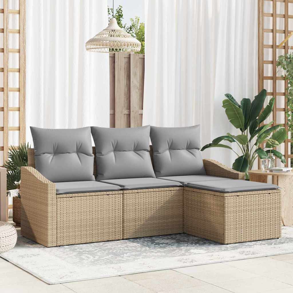 Garten-Sofa-Set mit Kissen 4 pcs Beige und Hellgrau